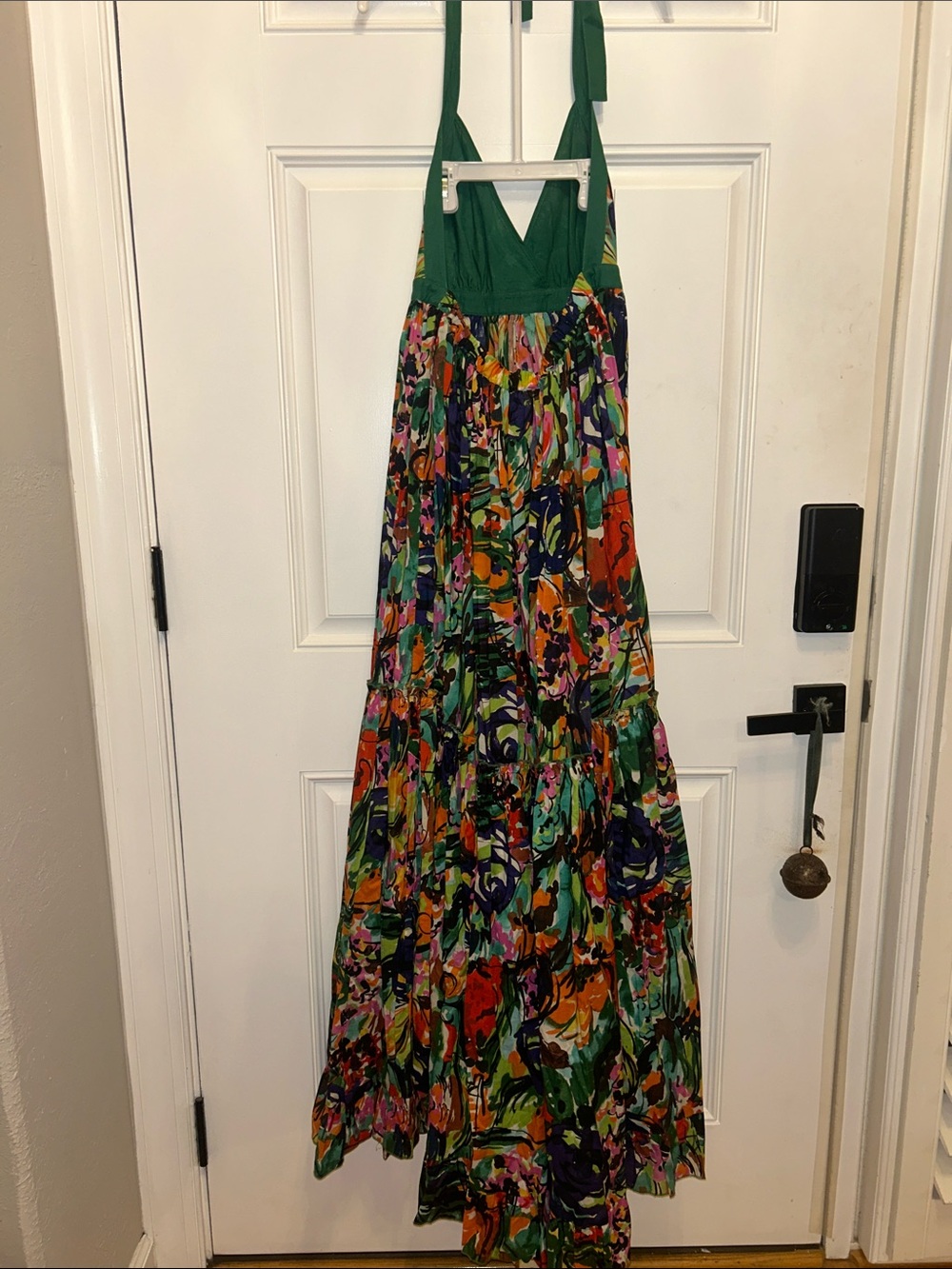 Mods International Green Floral Halter Maxi Dress w/ Ruffled Tiered Skirt - Picture 5 of 8